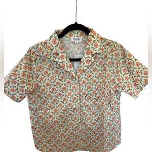 Tulip B Orange Floral Short-Sleeve Button-Down Shirt 100% Cotton